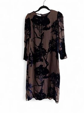Vintage Malley Too Silk Blend Devore Velvet Tree Print Midi Dress Size 10T